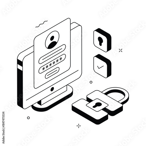 An editable isometric illustration of account login, ready to use vector