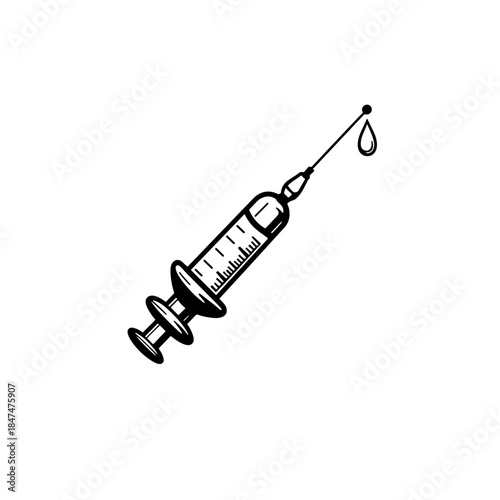 Syringe with vaccine droplet, healthcare and medicine in vaccination concept