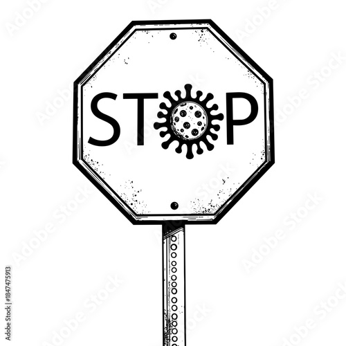 Stop sign with hepatitis virus illustration, health warning and infectious disease prevention