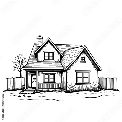 Flooded home outline illustration, clear architectural design and emergency awareness