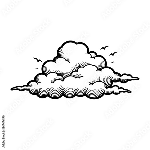 Line art storm cloud with rotating winds, weather illustration and meteorology symbol