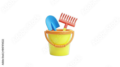 Beach Toys in Bucket - Summer Fun Concept