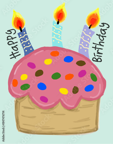 Happy Birthday Cupcake with Lit Candles and Sprinkles