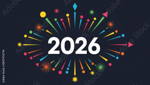 Happy New Year 2026 colorful abstract fireworks exploding around the year number festive celebration concept