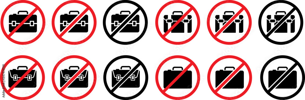 Ταπετσαρία No luggage or bags allowed prohibition signs showing briefcases with red cancell