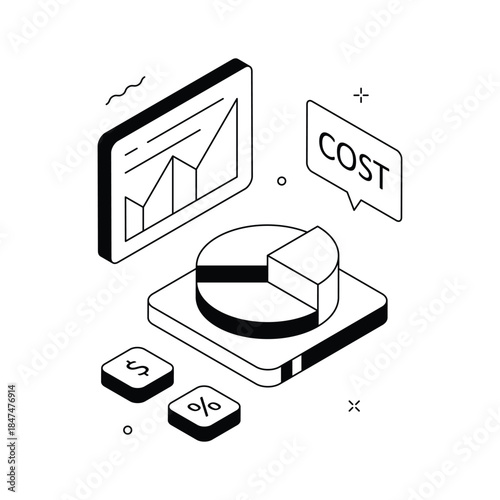 Download this creatively designed isometric illustration of cost distribution