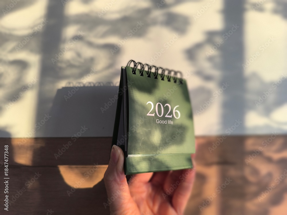 Φωτογραφία 2026 calendar, New Year, green calendar, home decor, shadows, New Year 2026, hol