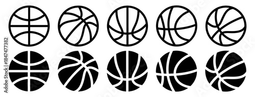 Collection of Basketball Ball Vector Icons on White Background