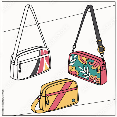 Colorful crossbody bags with different colorful bags