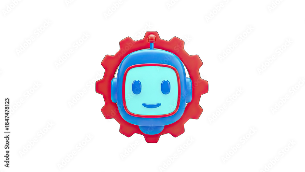 Obraz premium 3D Robot Head in Gear: AI Technology Concept