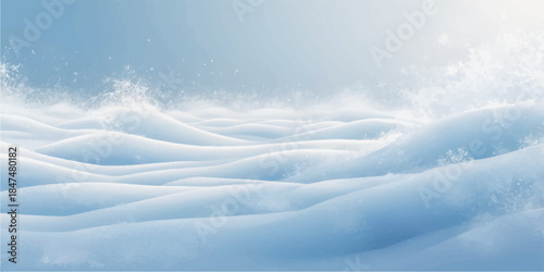 Winter landscape: Snow covered trees and branches against a cold blue sky with white clouds