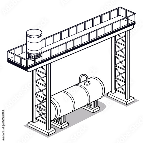 Industrial bridge for pipeline transport with cylindrical tanks