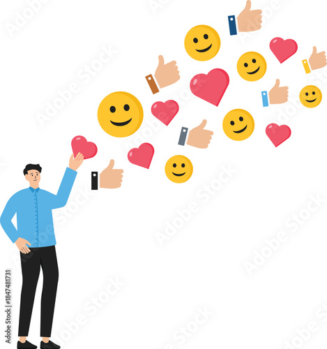 Online promotion or email newsletter public relations or marketing communications advertising campaign or social media marketing, people talking through megaphone on social media.
