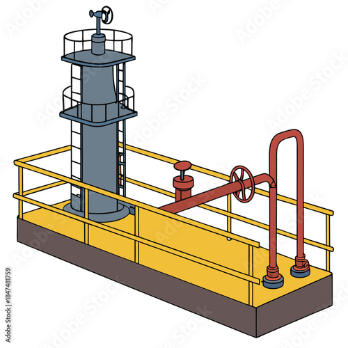 Isometric view of pressure steam release structure and pipeline