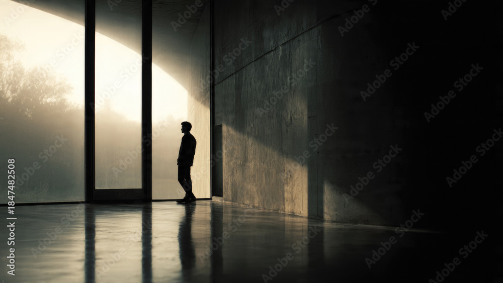 Obraz premium Silhouette of Man by Window
