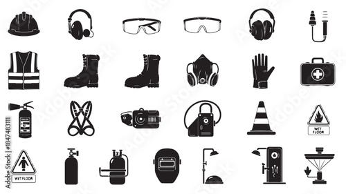 Industrial Safety Icons on White Background