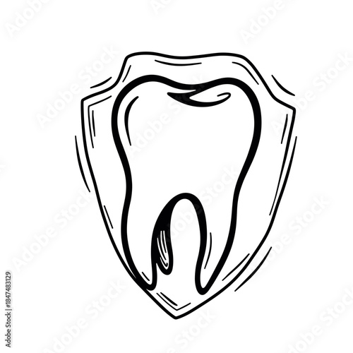 Tooth under protective shield, dental health and oral hygiene concept