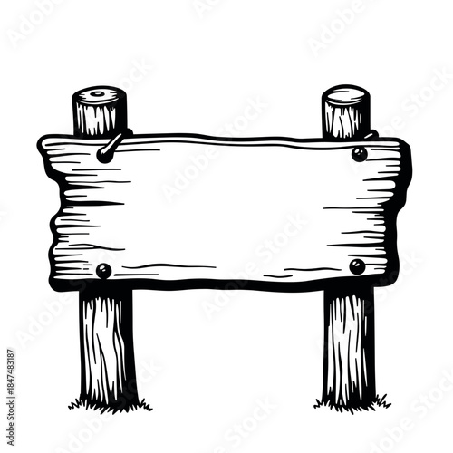 Wooden camp sign line art illustration, outdoor adventure and rustic decoration concept