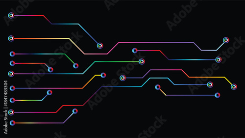 Circuit board design with interconnected lines and nodes.
