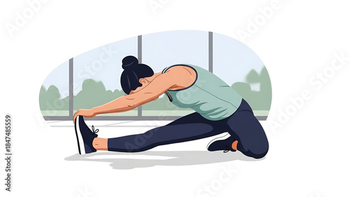 A fit businessman lives a healthy lifestyle through yoga stretching and fitness exercises in a fitness center environment.