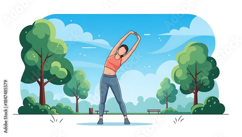 Illustration of diverse individuals engaging in various stretching poses for fitness and flexibility