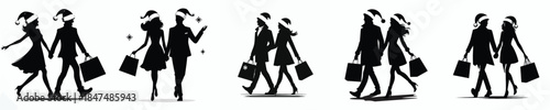 vector silhouette of a couple walking after Christmas shopping
