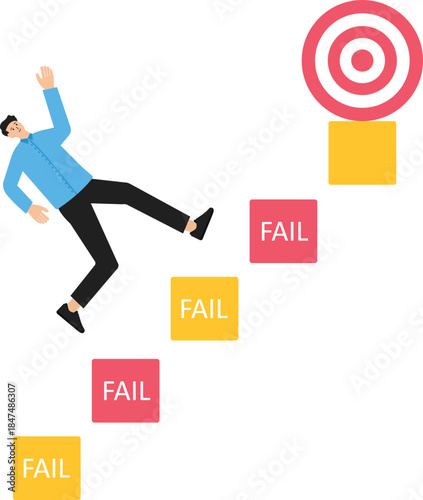 Businessmen jump through hurdles for big targets and success. Run and jump over the failure barrier concept.

