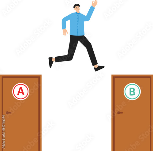 The entrepreneur decides between two alternatives. Choice decision making as two separate path choices to choose from. Business choice and dilemma concept