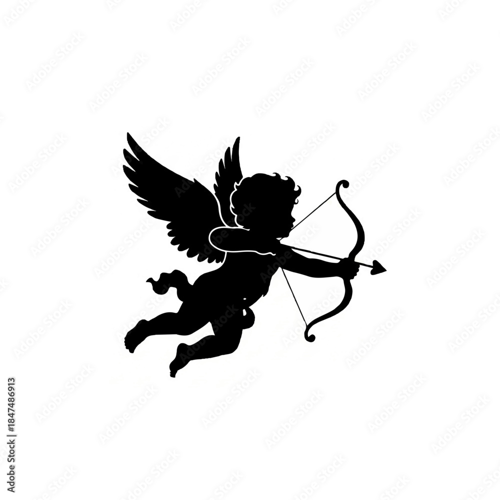 Fototapeta premium Mythical Love Angel Silhouette with Bow Arrow