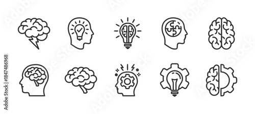 Creative brain vector line icons for innovative idea