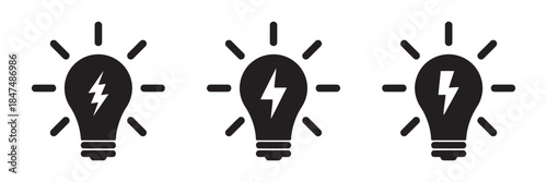Creative Idea Lightbulb Symbol with a Lightning Bolt Spark Icon Set