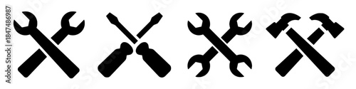 Crossed Wrench, Screwdriver and Hammer Tools Icons