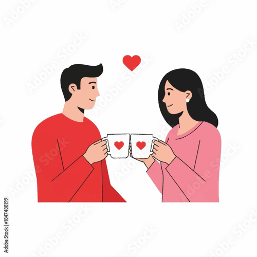 Man and woman holding coffee cups.