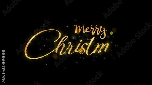 Merry Christmas Gold Animated Text in transparent background, lettering with alpha, for banner, social media feed wallpaper stories sale