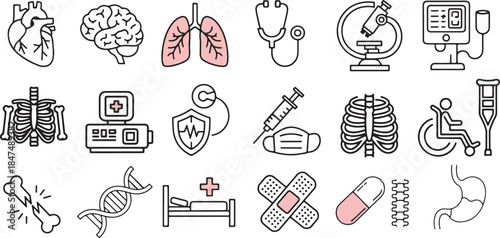 Medical icons set healthcare symbols health and medicine.