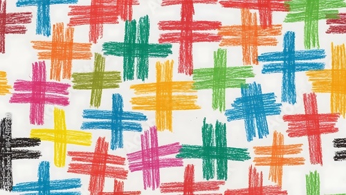 Colorful handdrawn crosshatch pattern with vibrant crayon textures