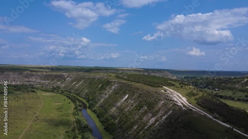 flying a drone above river in Old Orhei
