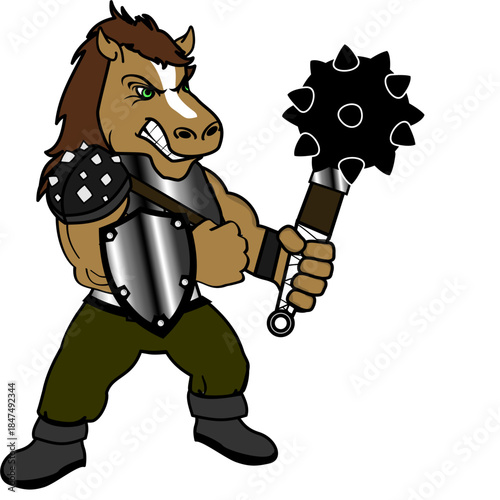 horse gladiator character cartoon in vector art