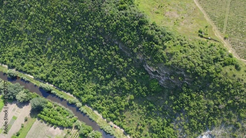 flying a drone above river in Old Orhei