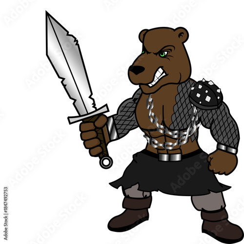 Bear gladiator warrior character cartoon in vector art 