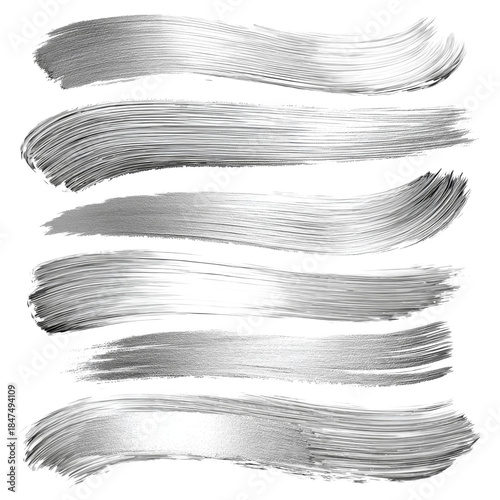 Set of luxury silver paint brush strokes with metallic texture isolated