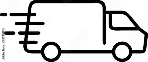 
A simple line icon of a fast-moving delivery truck or shipping vehicle.