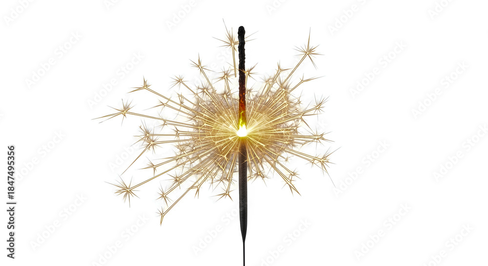 Obraz premium Sparkler with Golden Sparks on White Background, Celebration Element