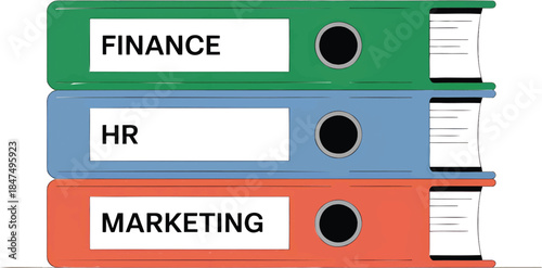 PNG of a stack of binders labeled ‚ÄúFinance‚Äù ‚ÄúHR‚Äù ‚ÄúMarketing‚Äù transparent background