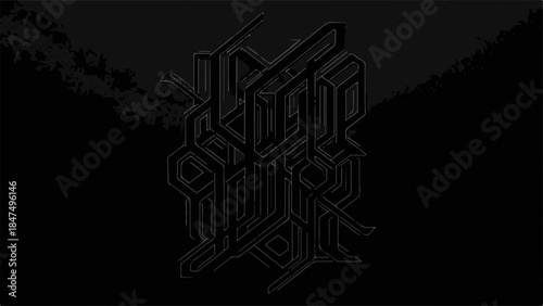 Abstract dark geometric design with mountainous background