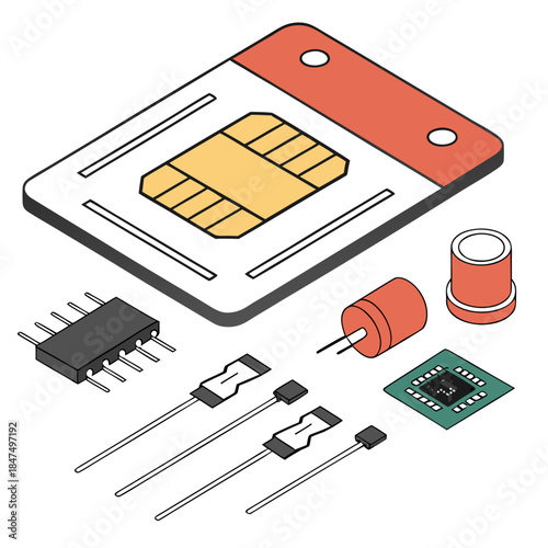 S I M card and electronic components SIM card microchip