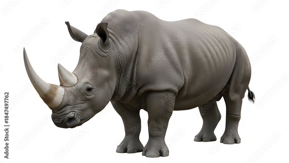 Obraz premium Majestic white rhino standing isolated on white background