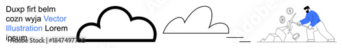 Cloud computing, digital transformation, financial planning, savings management, modern technology, online economy. Line art cloud evolving into tech. Cloud computing and digital transformation