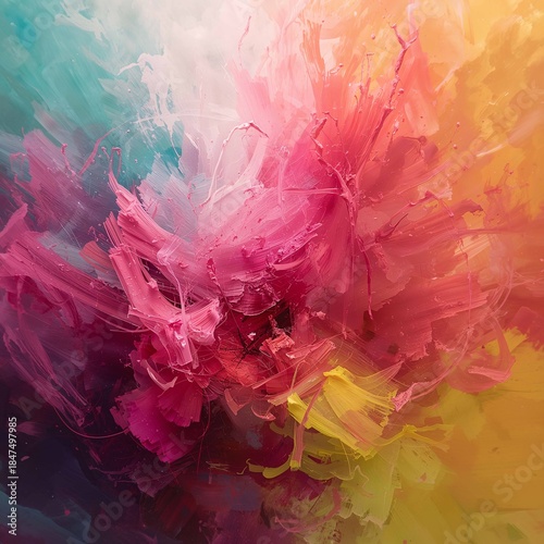 Energetic splash and burst of paint with bold red green pink yellow orange stylish wallpaper background art aesthetic 4k image