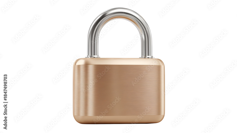 Naklejka premium A heavy rounded padlock in matte gold with a silver shackle on a white background, symbolizing security and protection